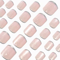 Silver Glitter Skinny French Tip Square Press On Vegan Faux Nail Set - 24 Pack