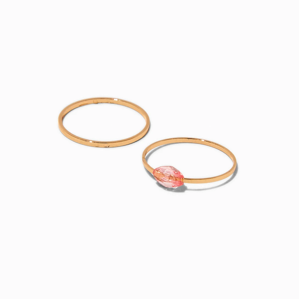 Pink Faceted Stone Gold-tone Ring Stack