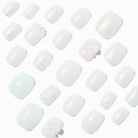 White Iridescent Pearl Squoval Vegan Faux Nail Set - 24 Pack