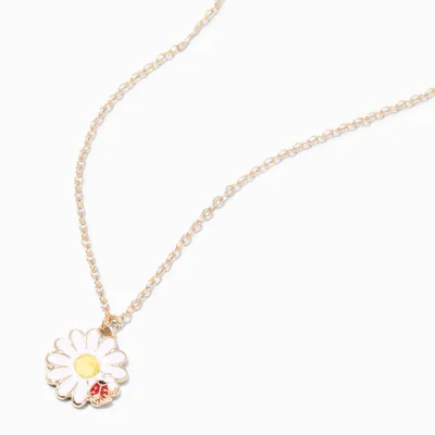 White Daisy With Ladybug Pendant Necklace