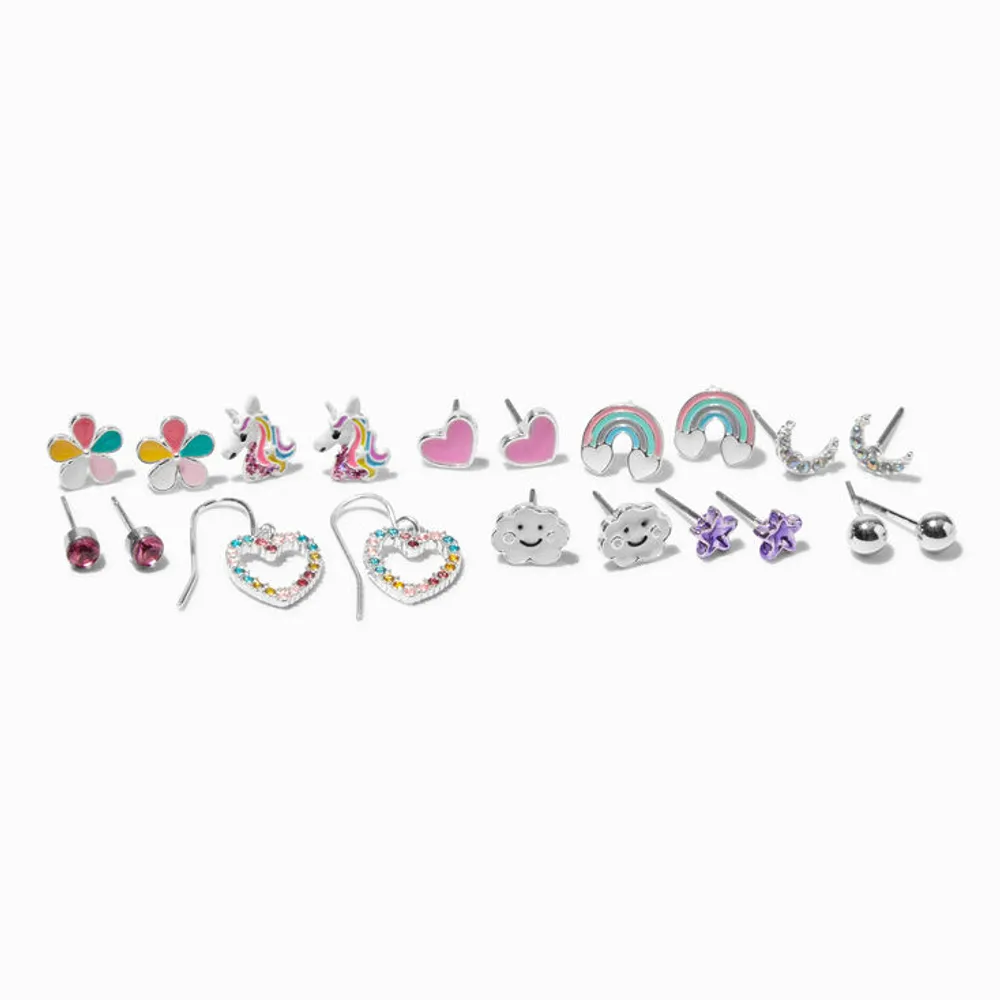 Silver Happy Cloud Stud Earrings - 10 Pack