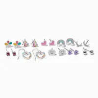 Silver Happy Cloud Stud Earrings - 10 Pack