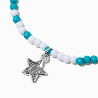 Claire's Club Blue & White Star Beaded Stretch Bracelet