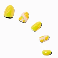 Lemon Print Round Vegan Press On Faux Nail Set - 24 Pack