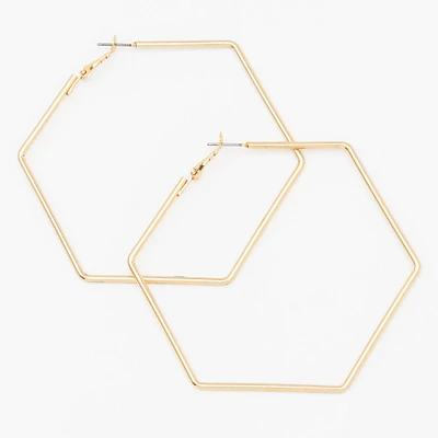 Gold-tone Hexagon 70MM Hoop Earrings