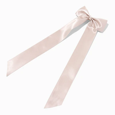 Taupe Satin Long Tail Hair Bow Clip