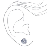 Silver-tone Cubic Zirconia 7MM Round Stud Earrings