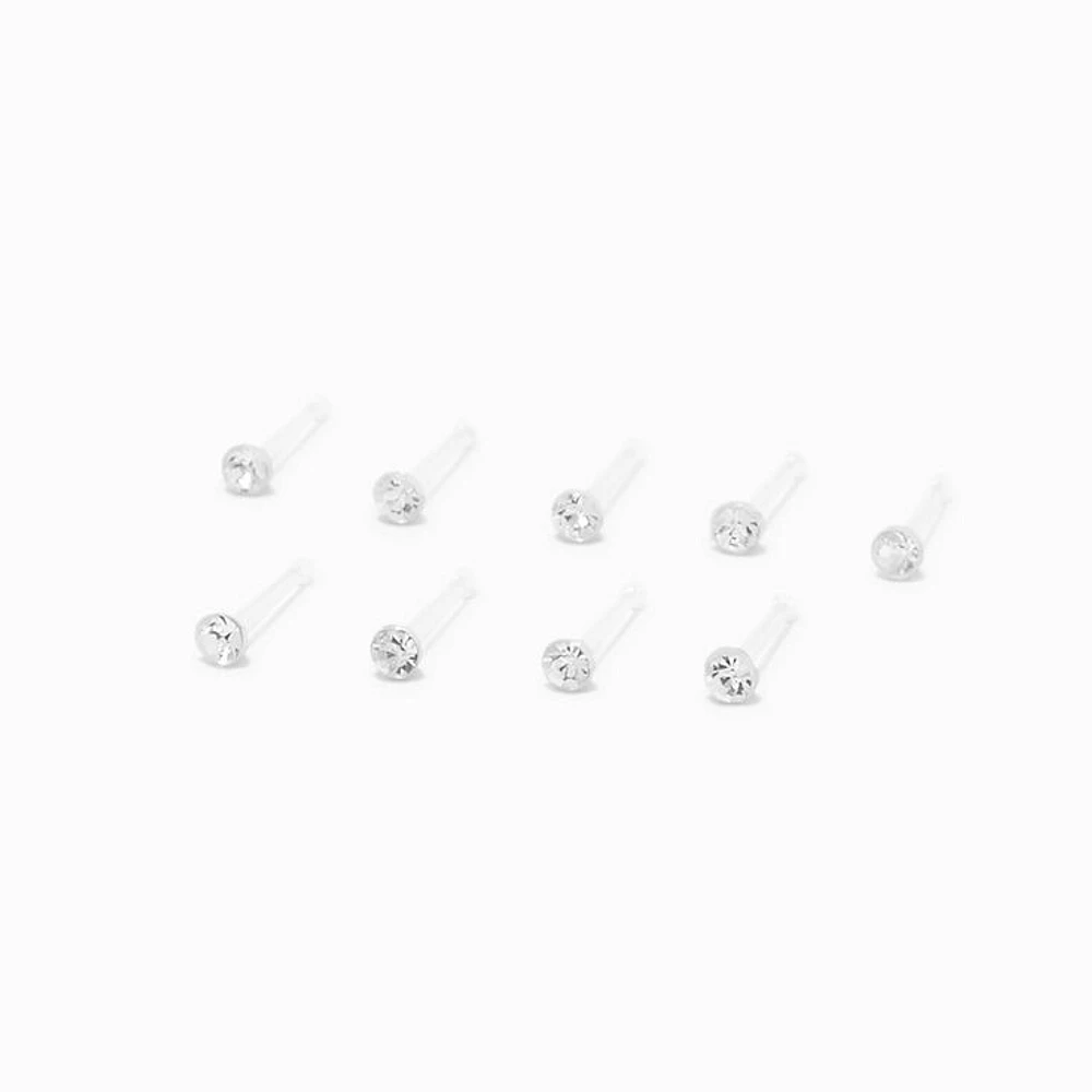 Bio Flex 20G Faux Crystal Nose Studs - Clear, 9 Pack