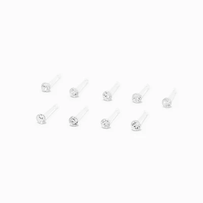 Bio Flex 20G Faux Crystal Nose Studs - Clear, 9 Pack