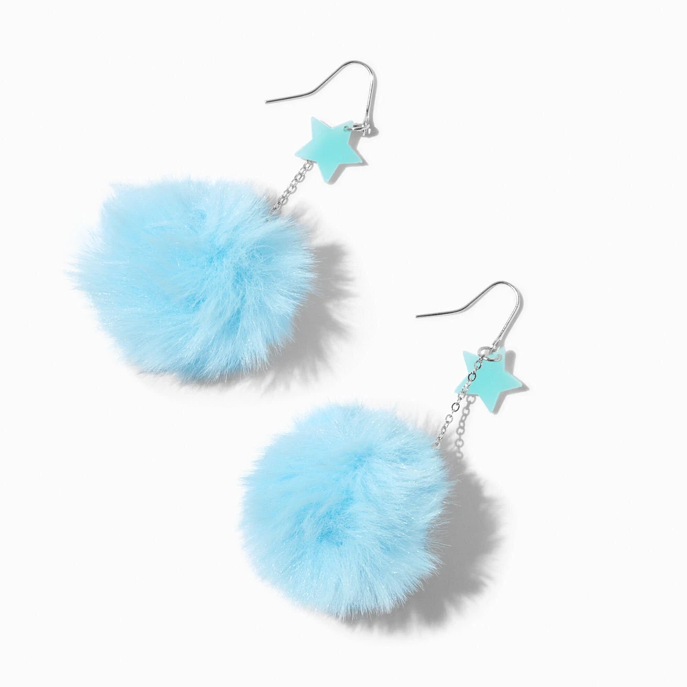 Blue Star Glow in the Dark Pom Pom 3'' Drop Earrings