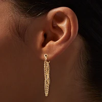 Gold-tone Two Chains Front & Back Drop Earrings