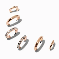 Rose Gold-tone Graduated Embellished Huggie Hoop Earring Stackables Set - 3 Pack