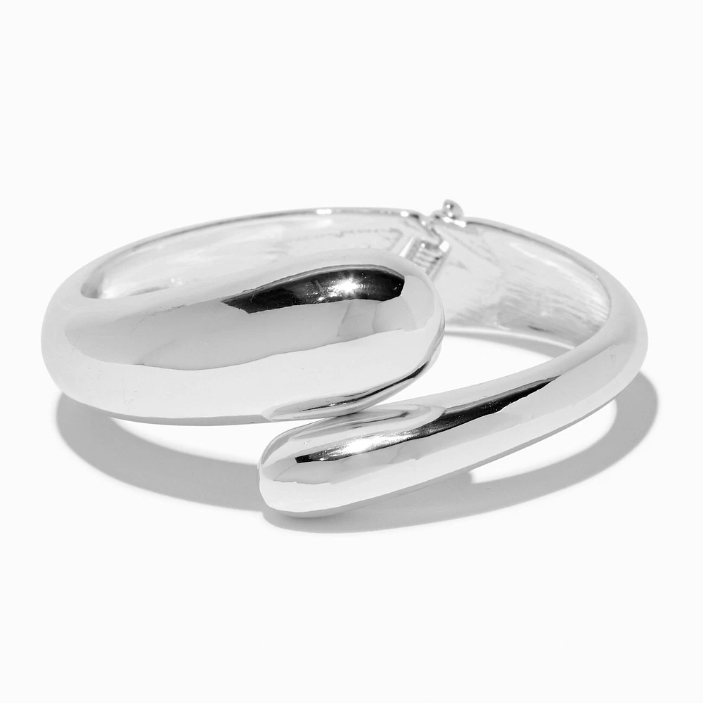 Thick Silver-tone Molten Bangle Bracelet