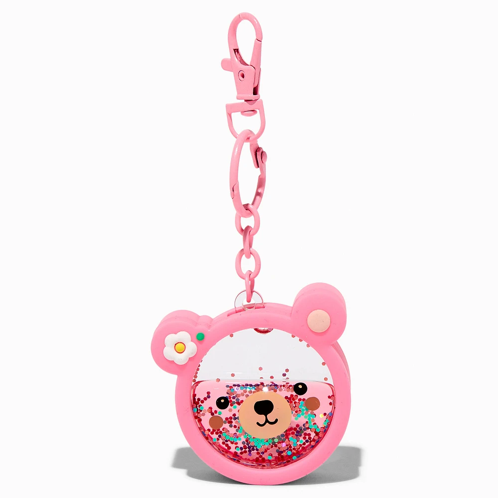 Pink Bear Face Water-Filled Glitter Keychain