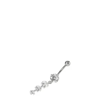 Silver-tone Stainless Steel Triple Crystal Dangle 14G Belly Bar