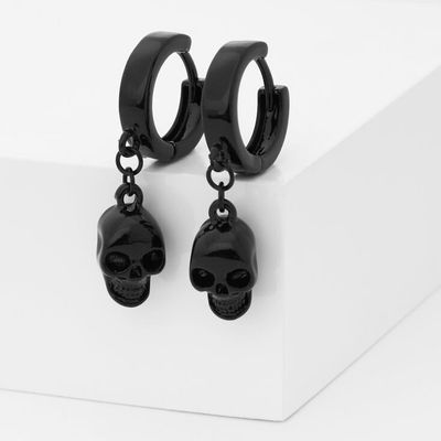 Black 15MM Skull Huggie Hoop Earrings