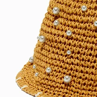 Pearl-Studded Woven Bucket Hat