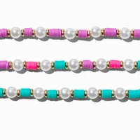 Claire's Club Pearl Jewel Tone Disc Beaded Stretch Bracelets - 3 Pack