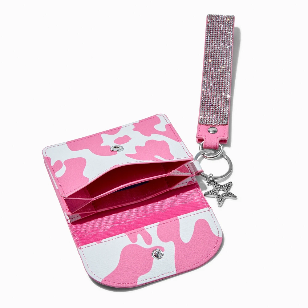 Pink Cow Print Wristlet Card Case