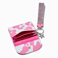 Rhinestone Wristlet With Pink Cow Print Mini Snap Wallet