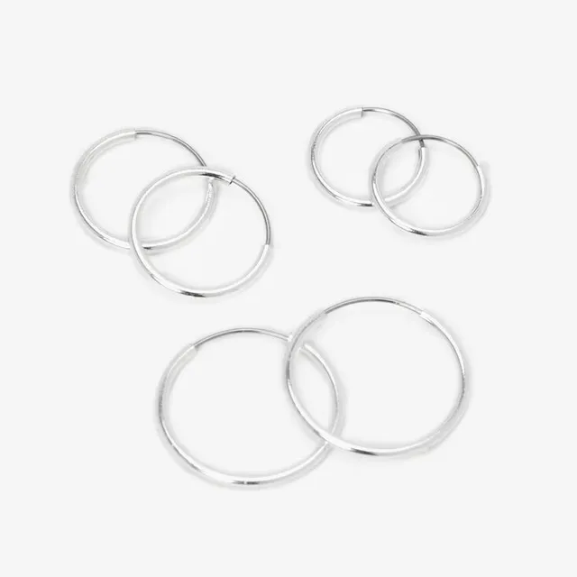 Sterling Silver Hoop Earrings - 3 Pack