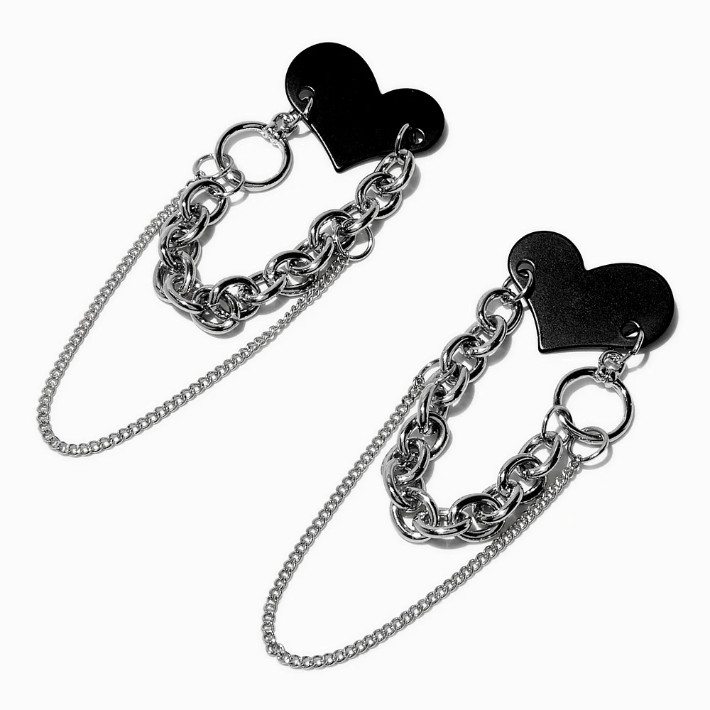 Black Heart Chain Link 3" Drop Earrings