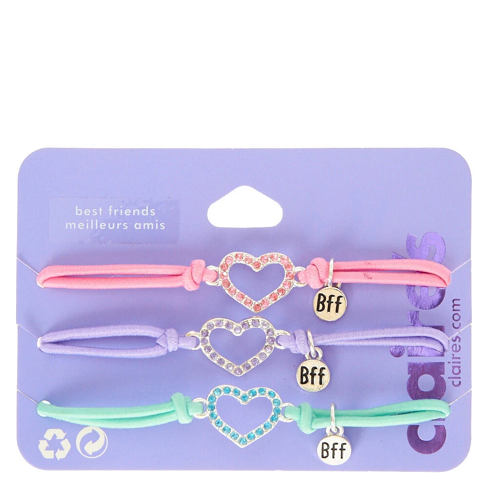 Best Friends Pastel Crystal Heart Adjustable Bracelets - 3 Pack