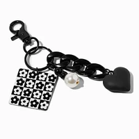 Black Heart Checkered Daisy Keychain