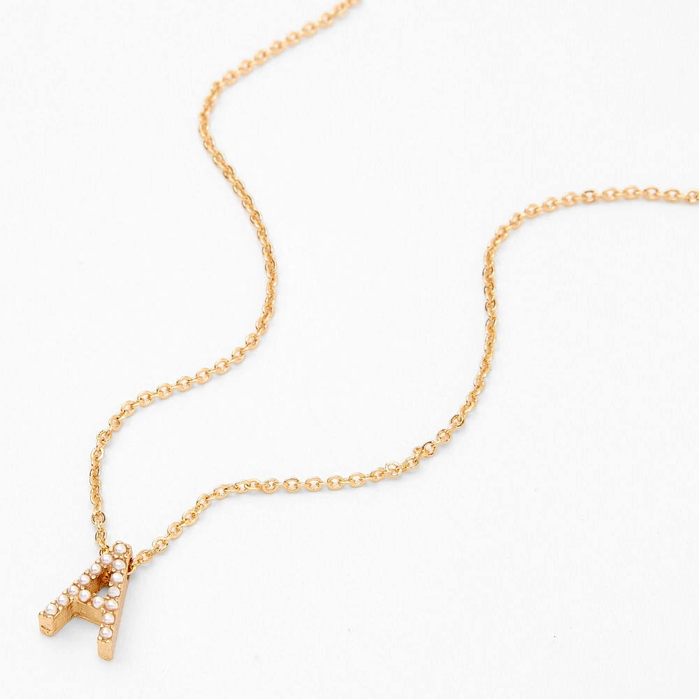 Gold-tone Mini Pearl Initial Pendant Necklace - A