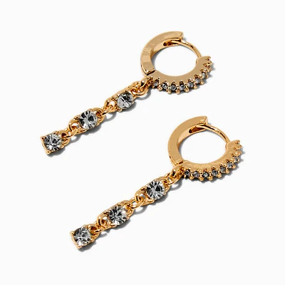 Gold-tone Crystal Dangle Clicker Hoop Earrings