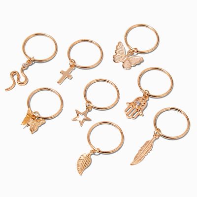Gold Icon Hair Rings - 8 Pack