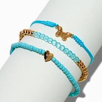 Butterfly & Heart Turquoise Beaded Bracelet Set - 3 Pack