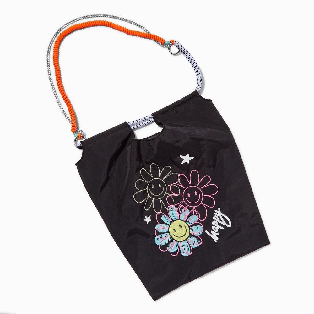 "Happy" Daisy Black Festival Tote Bag