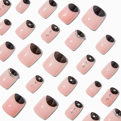 Black & Nude Bling Short Square Vegan Faux Nail Set - 24 Pack