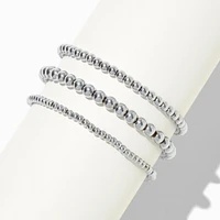 Silver-tone Stainless Steel Graduated Ball Stretch Bracelets - 3 Pack