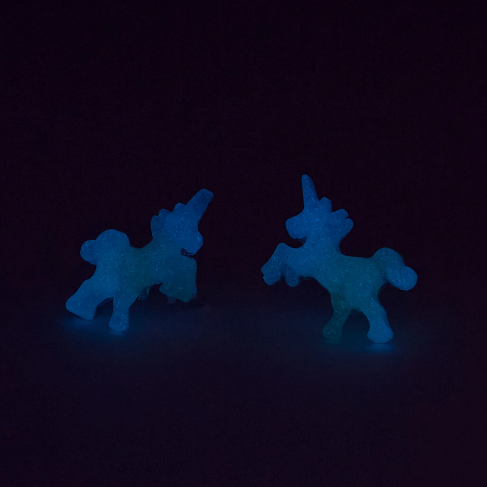 Sterling Silver Glow in the Dark Rainbow Unicorn Stud Earrings