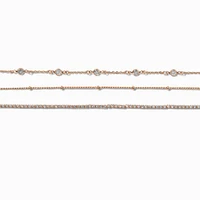 Gold-tone Cubic Zirconia Confetti Chain Bracelets - 3 Pack