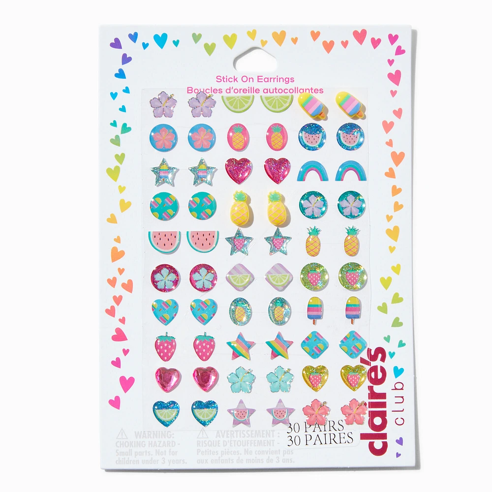 Claire's Club Summer Stick On Earrings - 30 Pack