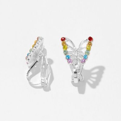 Rainbow Butterfly Clip On Earrings