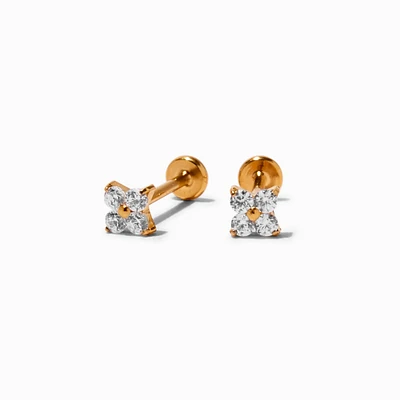 C LUXE by Claire's Gold-tone Titanium Cubic Zirconia Flower Flat Back Stud Earrings