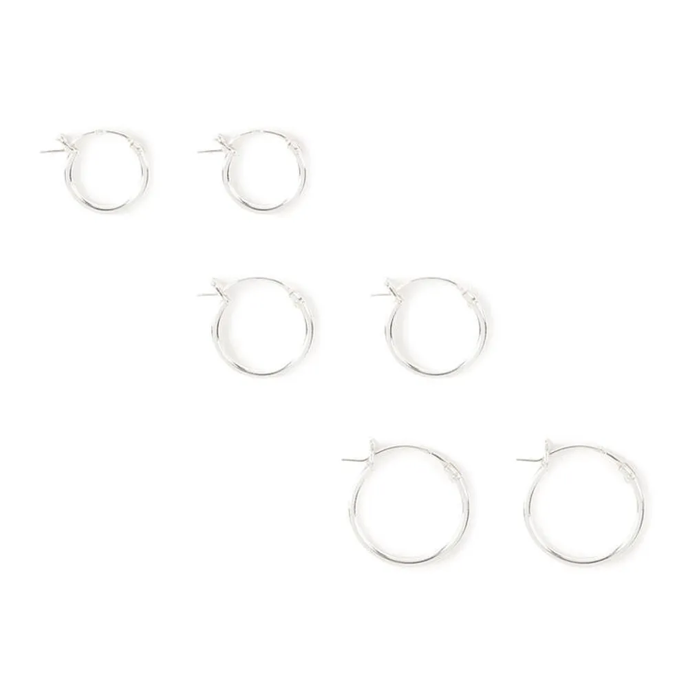 Sterling Silver Graduated Hinge Hoop Earrings - 3 Pack