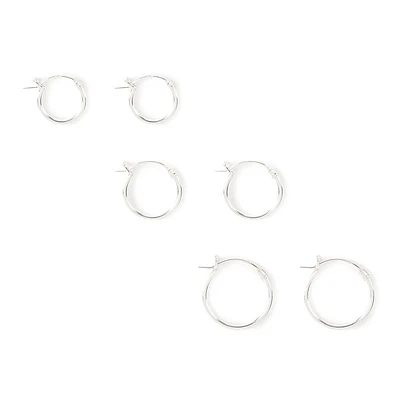 C LUXE by Claire's Sterling Silver Graduated Hinge Hoop Earrings - 3 Pack
