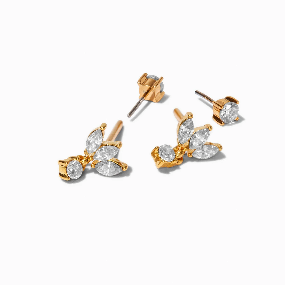 C LUXE by Claire's Gold-tone Titanium Cubic Zirconia Marquise Reversible Flat Back Stud Earrings