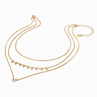 Gold Cubic Zirconia Confetti Multi-Strand Chain Necklace