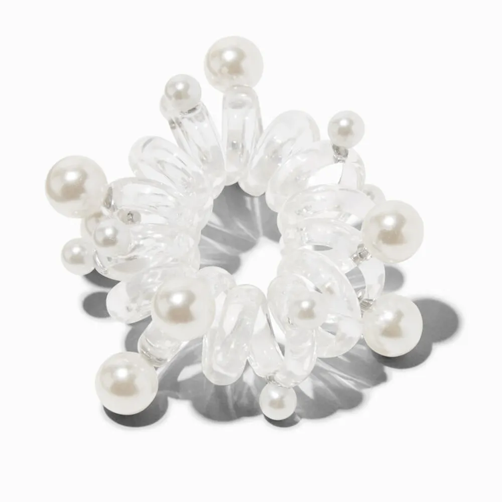 Claire's Clear Pearl Embellished Spiral Hair Ties - 2 Pack