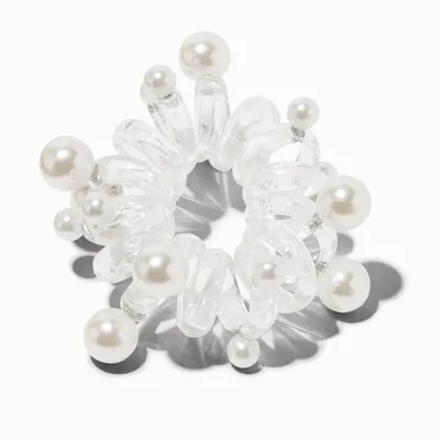 Pearl Embellished Clear Spiral Hair Ties - 2 Pack