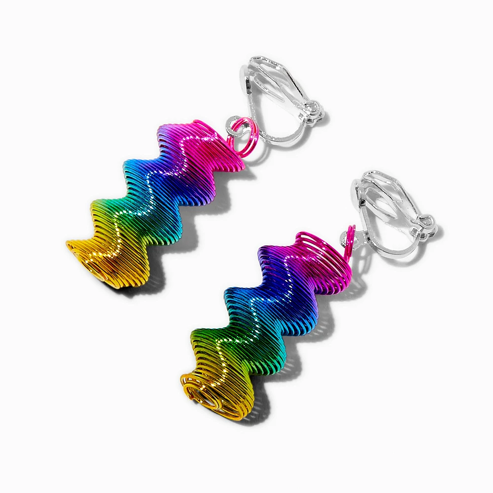 Rainbow Coil Clip-On Drop Earrings