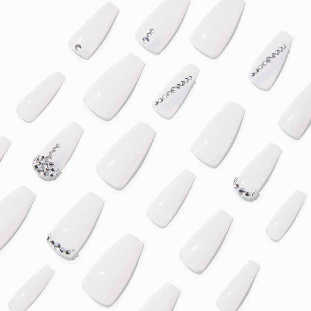 Milky Bling Squareletto Faux Nail Set - 24 Pack