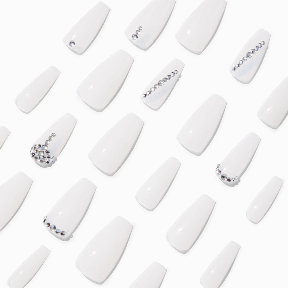 Milky Bling Squareletto Faux Nail Set - 24 Pack