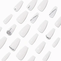 Milky Bling Squareletto Faux Nail Set - 24 Pack